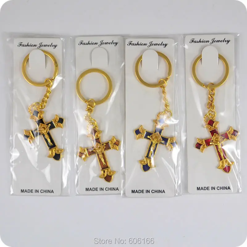 

96x JESUS Cross Crucifix Pendant Key Chains Catholic Orthodox Christian Fashion Religious Jewelry
