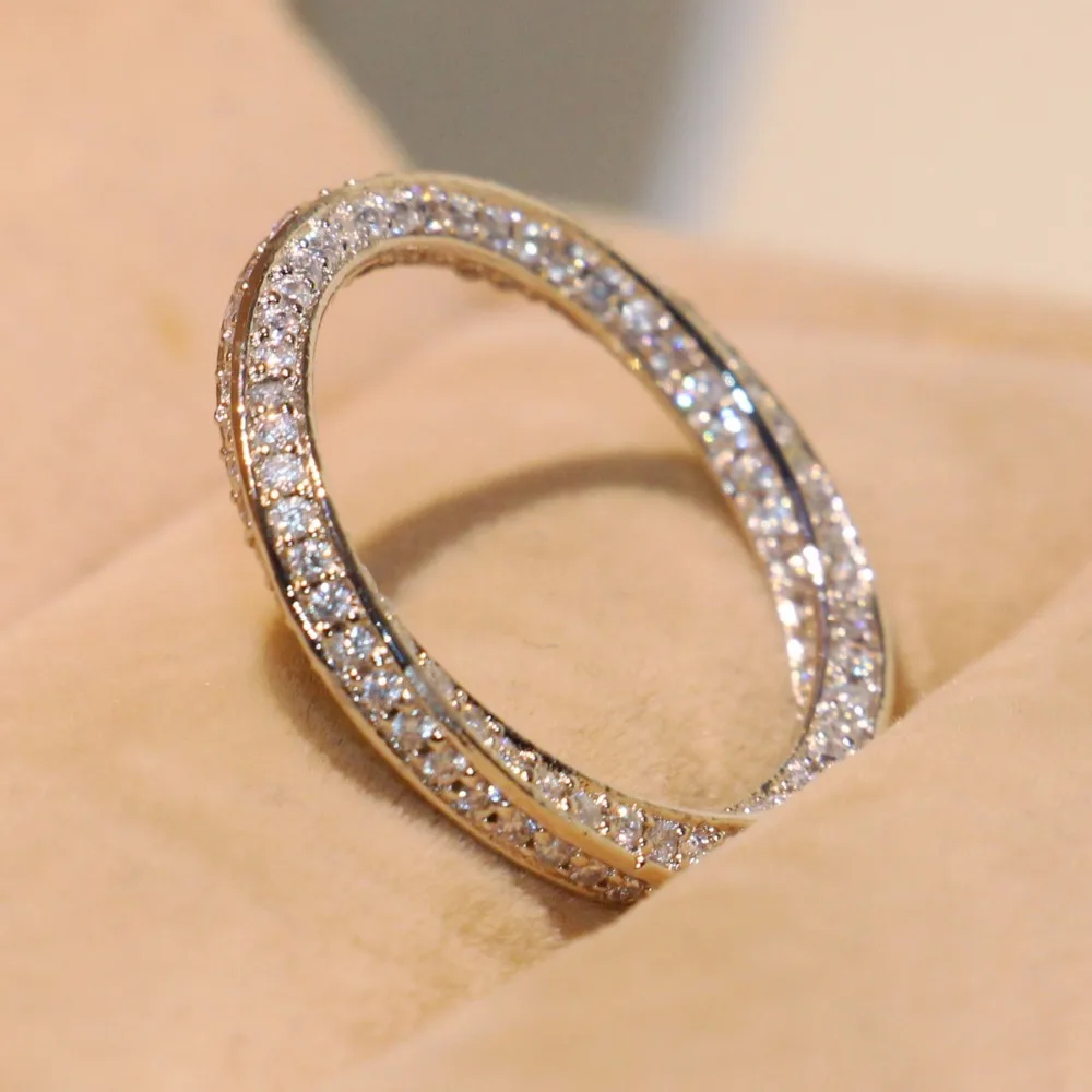 مجوهرات فاخرة رائعة لطيفة 925 من الفضة الإسترليني تمهيد مايكرو وايت واضح مكعب زركونيا حفلة متقاطعة خاتم زفاف للنساء هدية لطيفة #5