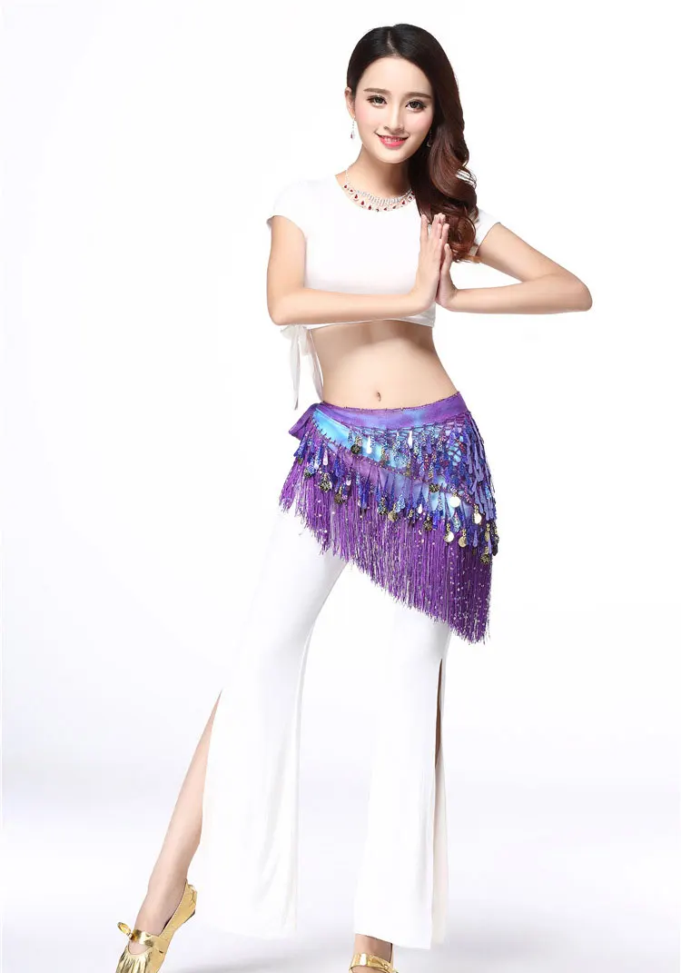 2018 Belly Dance Hip Scarf Bellydance Hip Scarf Sequins Tassel Belt Oriental Dance Costume Accessories Coins Belt Belly Dance