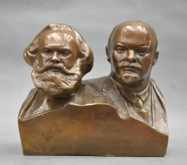 

Chinese Old 6'' Great Communist Marx And Lenin Bust Bronze Statue decoration bronze factory outlets