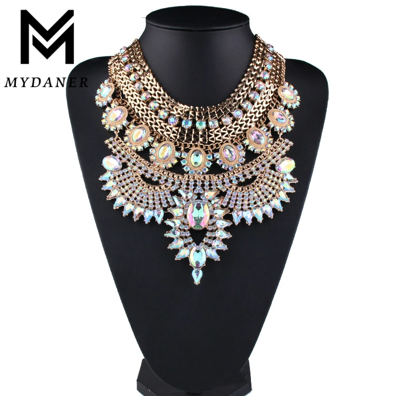 

Exaggeration Multicolor Rhinestone Necklace Fashion Personality Sweater Chain Rock Style Necklace Nightclub Women Accessories