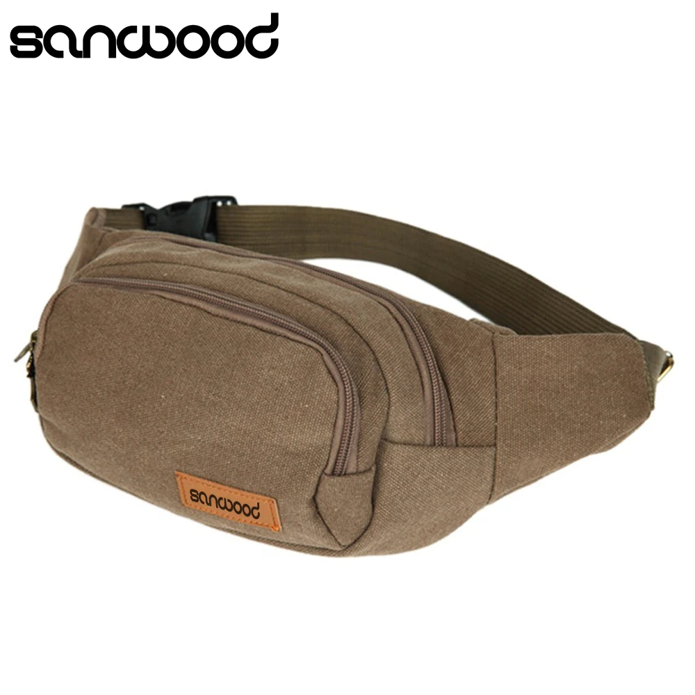 

Canvas Three Zipper Pockets Fanny Pack Chest Waist Bag with Cell Phone Pouch