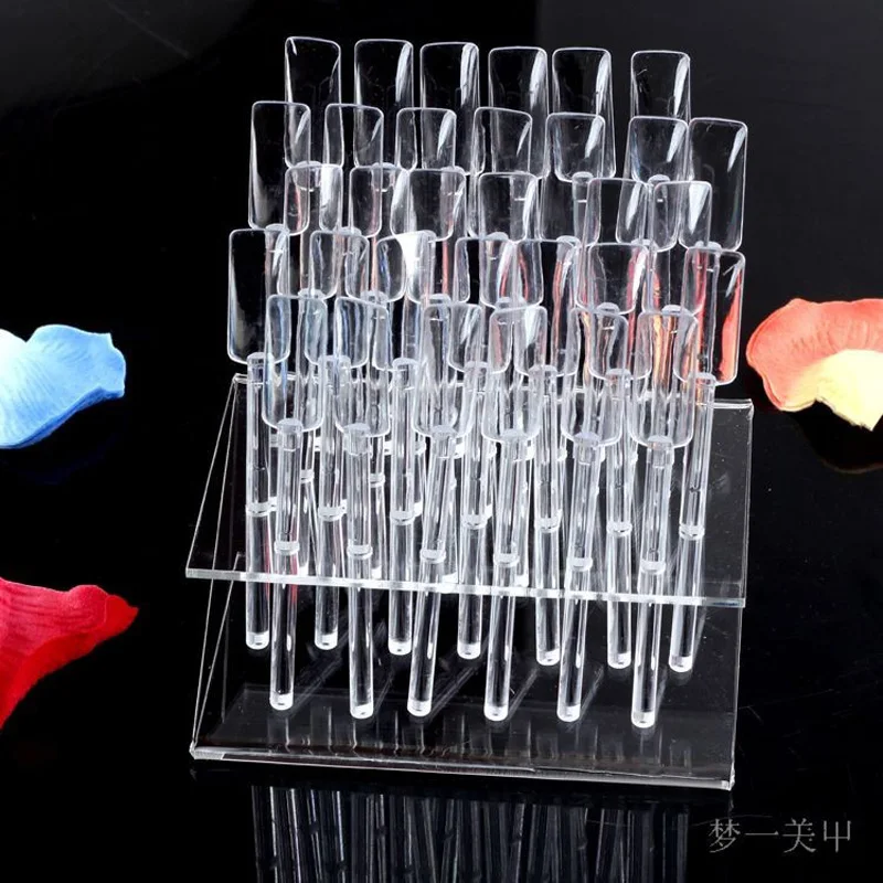 32 Tips Pop Sticks Acrylic Nail Art Clear Tips Display Stand Nail Polish Practice Training Tool Color Swatches