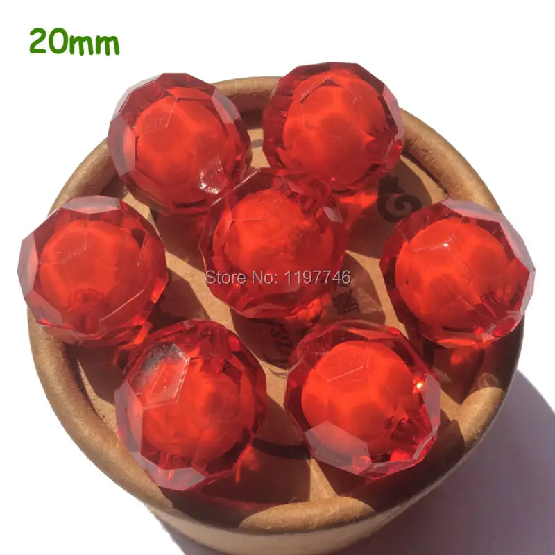 20mm 110pcs/lot Clear Acrylic Faceted Beads Christmas Red Bubblegum Beads For Kids Jewelry Making