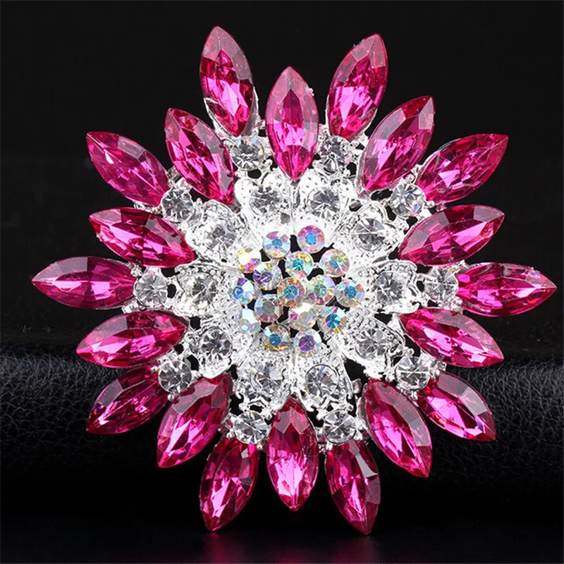 DIEZI Korean New Bouquet Colorful Charm Brooch Jewelry Red Flower Crystal Rhinestone Bride For Wedding Brooch Pins Women Brooch