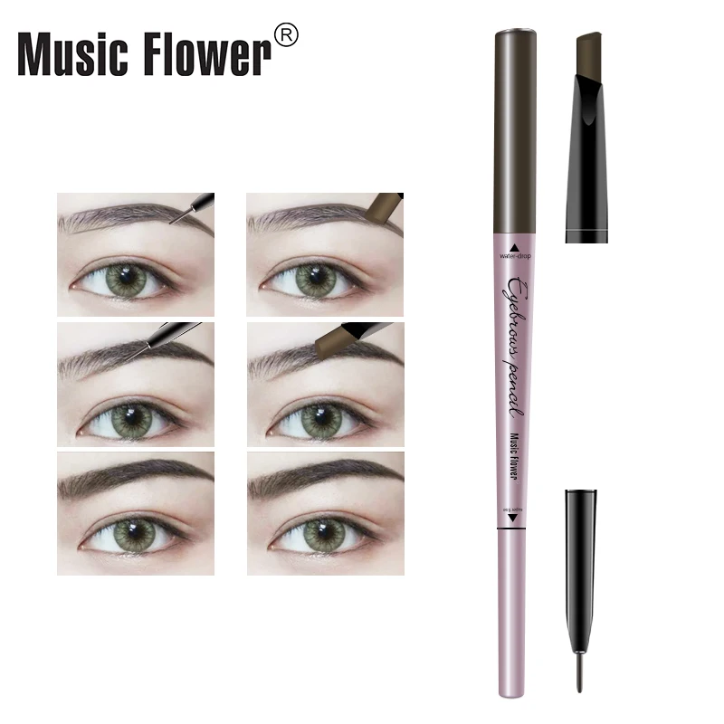 Music Flower Brand 4 Color Double Head Eyebrow Pencil Waterproof Eye Makeup Brows Natural Tone Long-lasting Silky Makeup