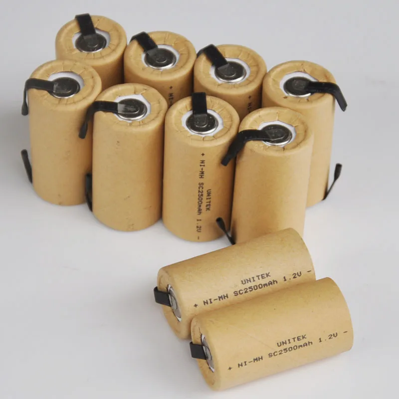 10-16PCS 1.2V Ni-Mh SC Rechargeable Battery 2500mah Sub C cell with soldering tabs for Makita Bosch Hitachi electric drill