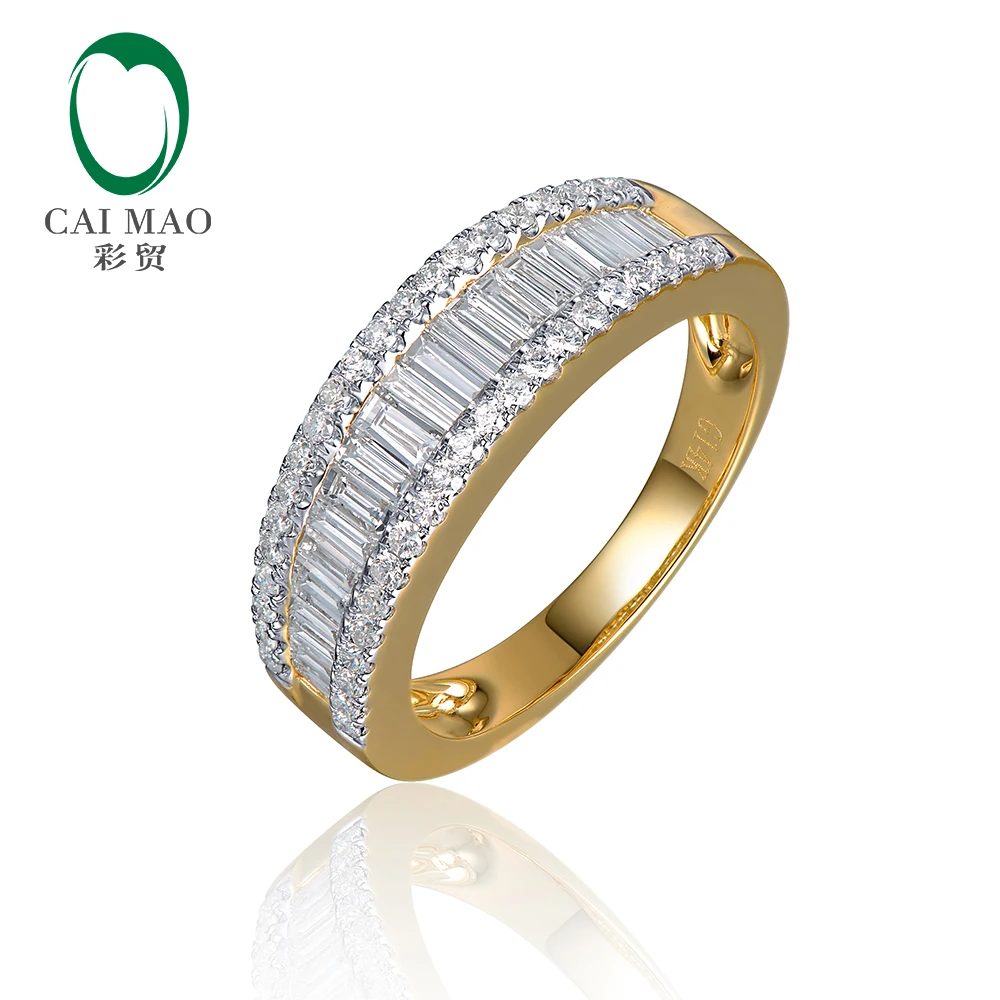 

CaiMao Half Eternity 1.1ctw Natural Round Baguette Diamond 14kt Yellow Gold Engagement Wedding Band Unisex