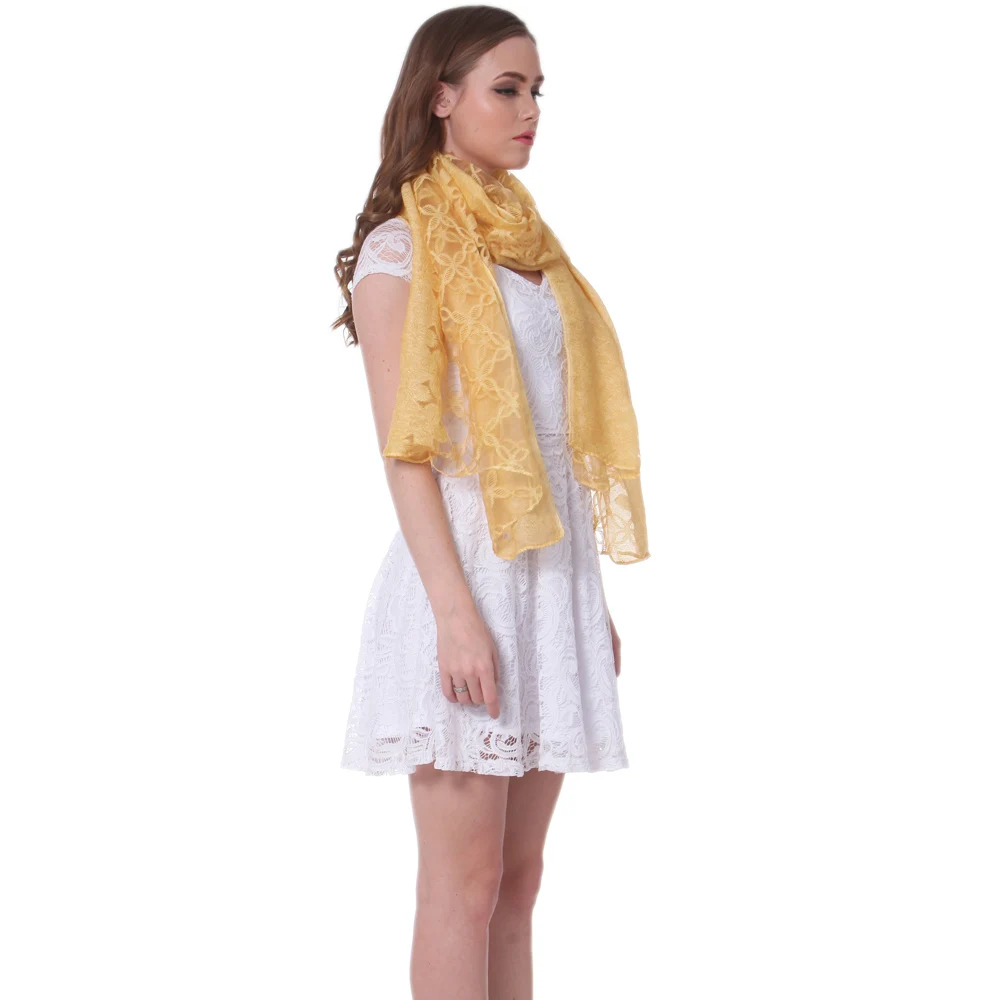 Fashion Silk Scarf Shawl Spring Summer Wrap Autumn Winter Hijab Stole foulard Top Quality Soft Floral Transparent Yellow Gold