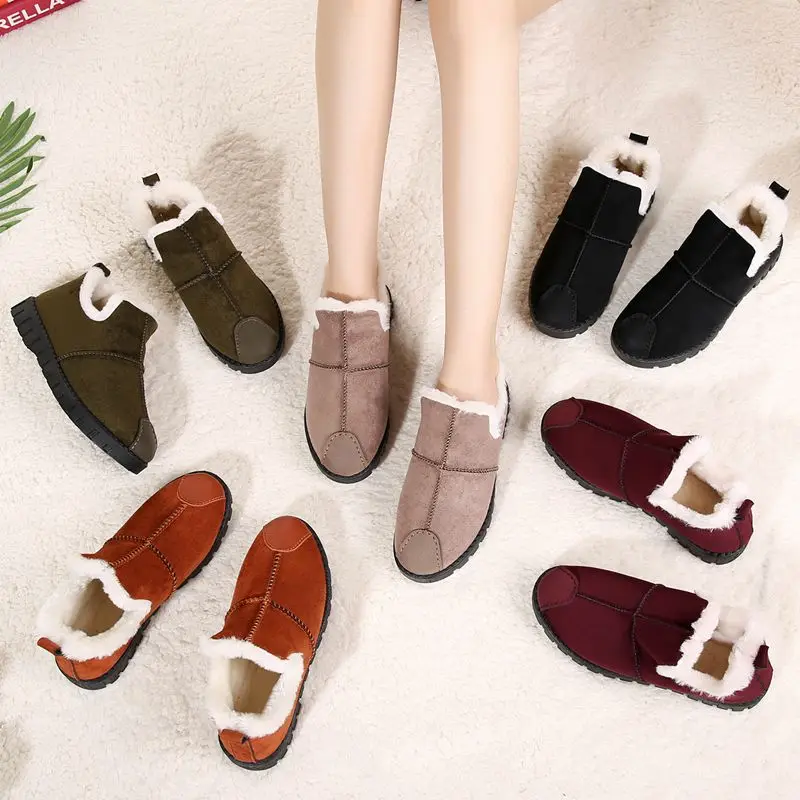 Snow Suede Ankle Boots Women Flats Winter Warm Winter Short Boots New Fashion Suede Boots Snow Women Shoes Fur Plush Suede Shoes