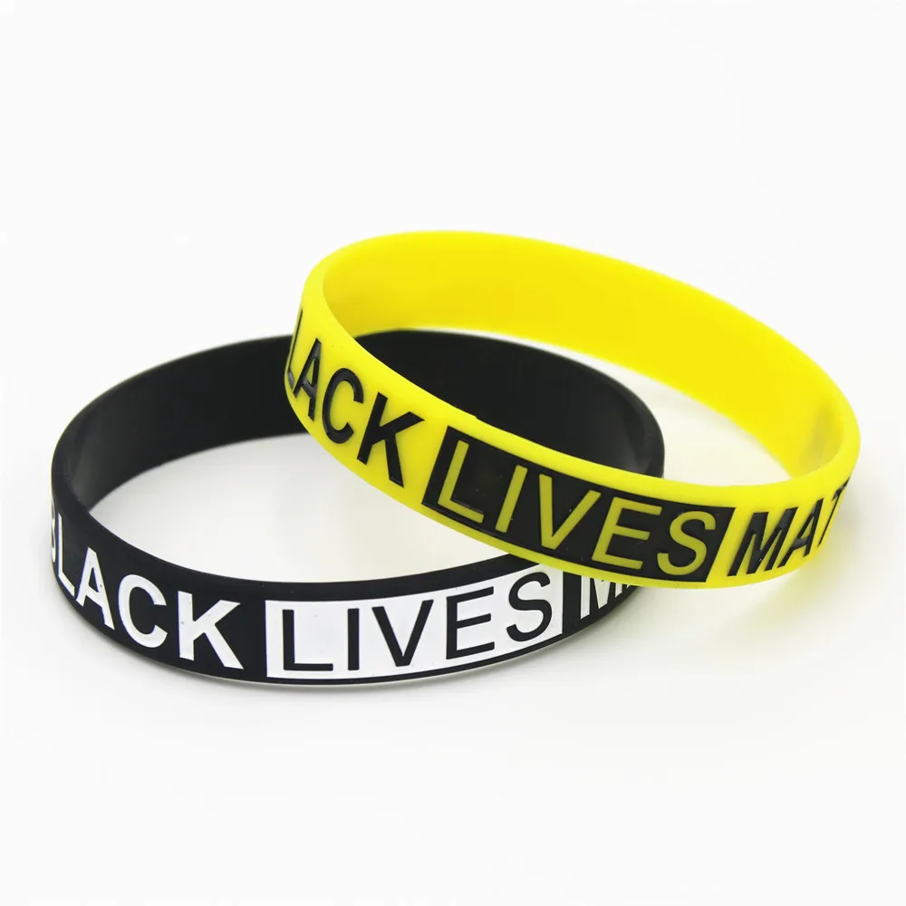 

50PCS Hot Sale Black Lives Matter Wristband Black Yellow Silicone Rubber Bracelet & Bangles For Men Women Name Gifts SH108