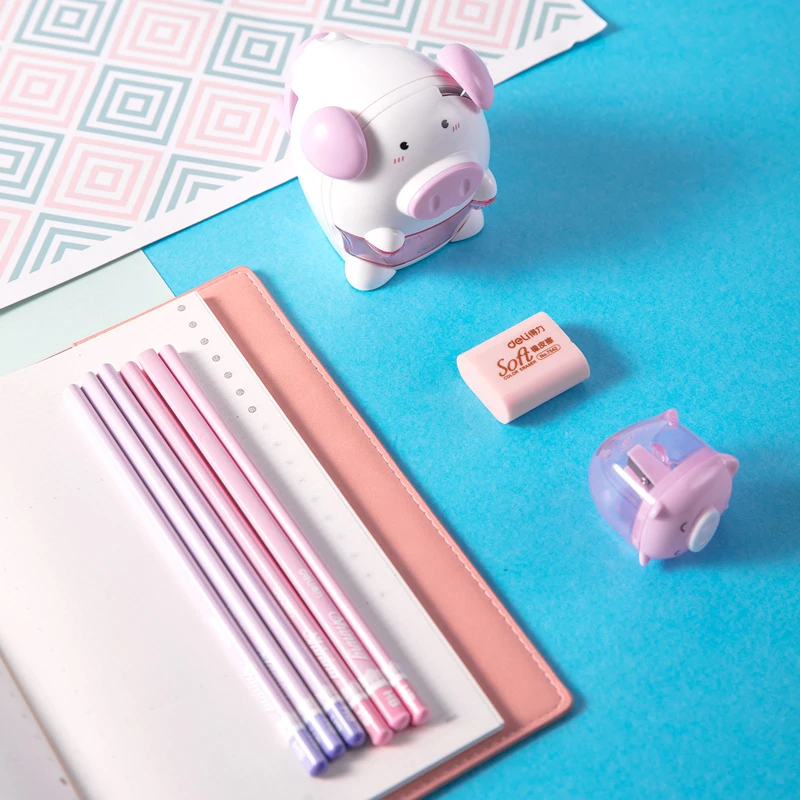 

MIRUI Creative piggy stationery set including 6 pcs pencils/1eraser /2pencil sharpeners Primary school student new semester gift