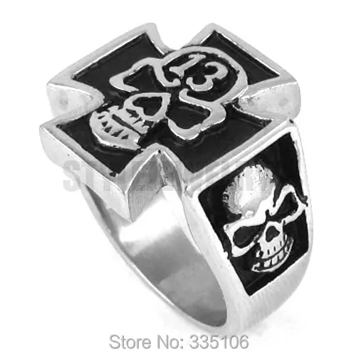 Number 13 Skull Cross Ring Stainless Steel Jewelry Fashion Cool Motor Biker Mens Boys Ring SWR0146A