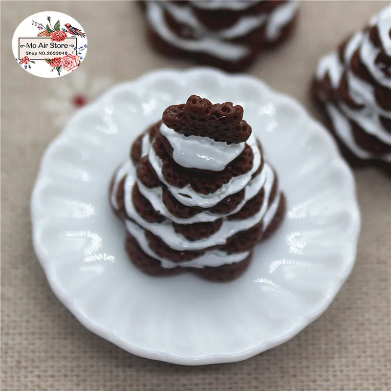 5pcs Resin 3D Brownie chocolate cake stand Cabochon Miniature food Art Supply Decoration Charm DIY Craft