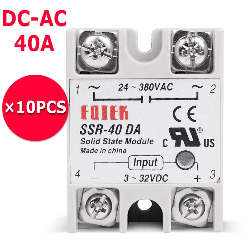 

10PCS/Lot 3-32V DC Input 380V AC Output Load 40A Solid State Relay SSR SSR-40DA