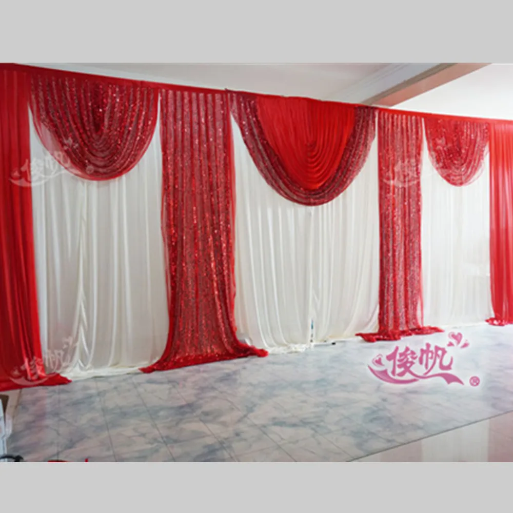 Wedding Backdrop Curtain with Sequins, Ice Silk, Stage Background, Party Decorations, Red, 3m * 6m(10ft * 20)