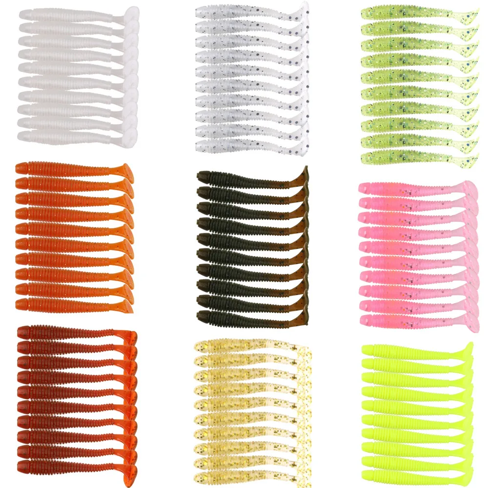 T-cauda macia silicone pesca isca para a pesca, artificial worm isca, artificial worm, 0.7g, 52mm, 10 pçs/lote