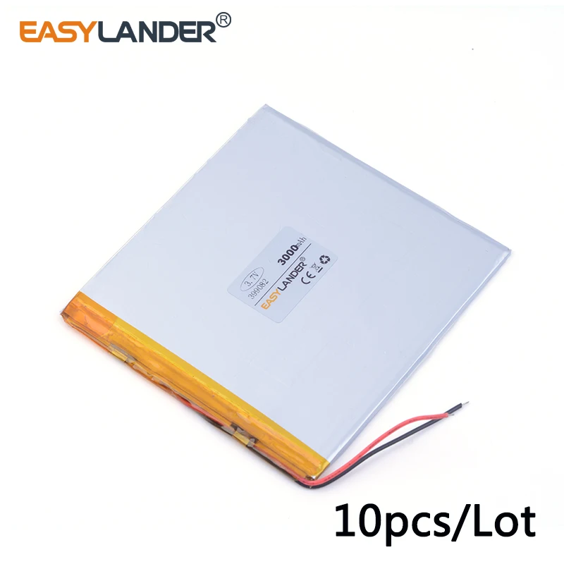 

10pcs /Lot 3.7v lithium Li ion polymer rechargeable battery 399082 3000mAh For GPS PAD PSP Mobile Pocket PC E-books Video game