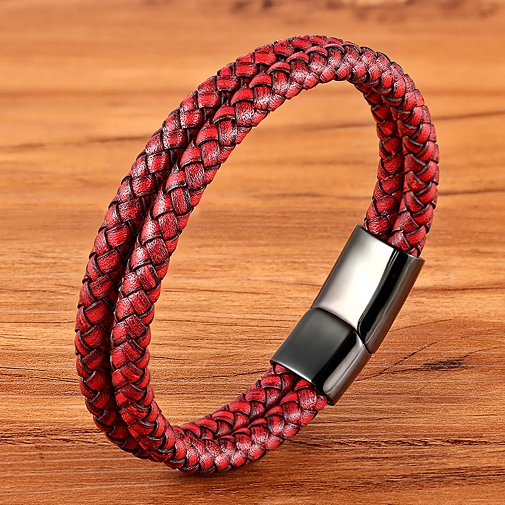 XQNI Genuine leather Bracelet Size 19/21/23CM For Choices Stainless Steel Black Buckle 6 Colors Bangle For Men Accessories Gift