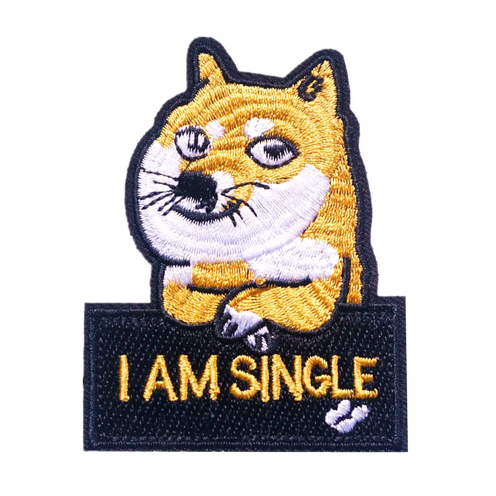 

8CM Embroidered Sew Iron On Patch Dog I Am Single Funny Letters Badges For Bag Jeans T Shirt DIY Appliques Craft Decoration