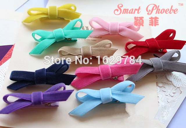 Boutique 40pcs Fashion Cute Velvet Hair Bow Hairpins Kawaii Solid Candy Color Bowknot Hair Clip Hair Accessories Headwear