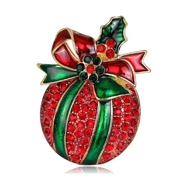 

50pcs/lot Red Crystal Christmas Ball Brooch Rhinestone Fruit Brooch Pin