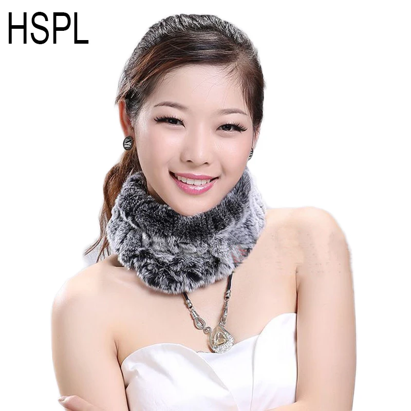 HSPL Head scarf Women Ring Rex Rabbit fur scarf Knitted fur Neckwarmer 2017 Ladies Warm Headbands knitted rabbit fur head warmer