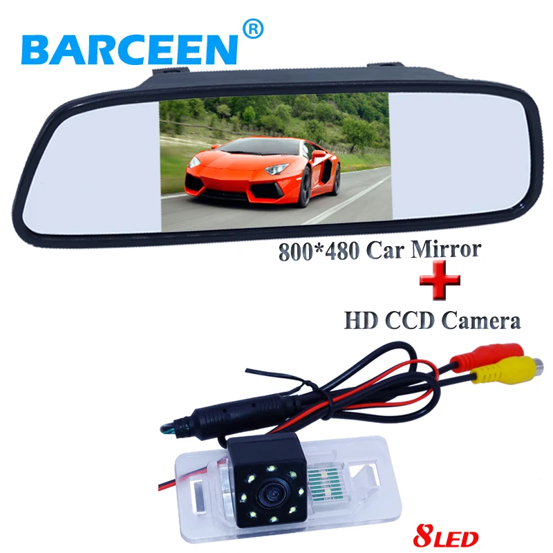 

Adapt for BMW 5 Series / 3 Series 8 led plastic shell car rearview camera rainproof +5" universal car parking mirror on sale
