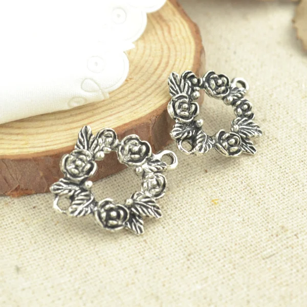 10 Pcs 27*25 mm Antique Silver color Tone  flower Charms DIY Jewelry Making Q150