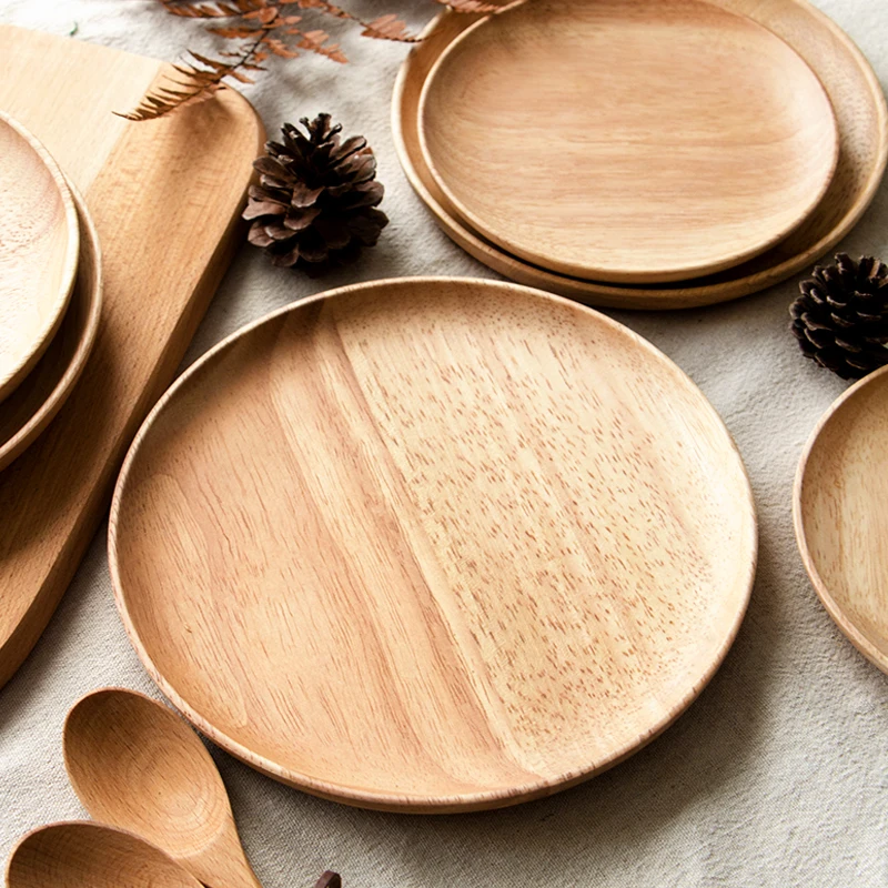 

Wooden Round Plate Rubber Wood Serving Tray household creative fruit plate for snack/dish/fruit