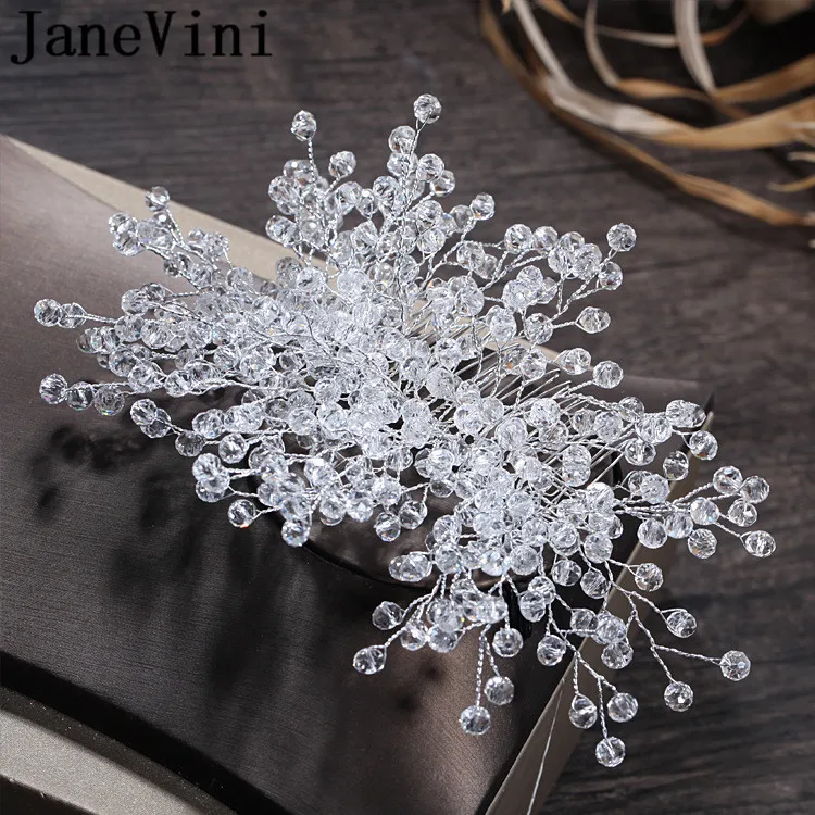 JaneVini Clear Crystals Wedding Hair Combs Bridal Luxury Beaded Headdress Boho Bride Party Hair Comb Ornaments Fashion Jewelry