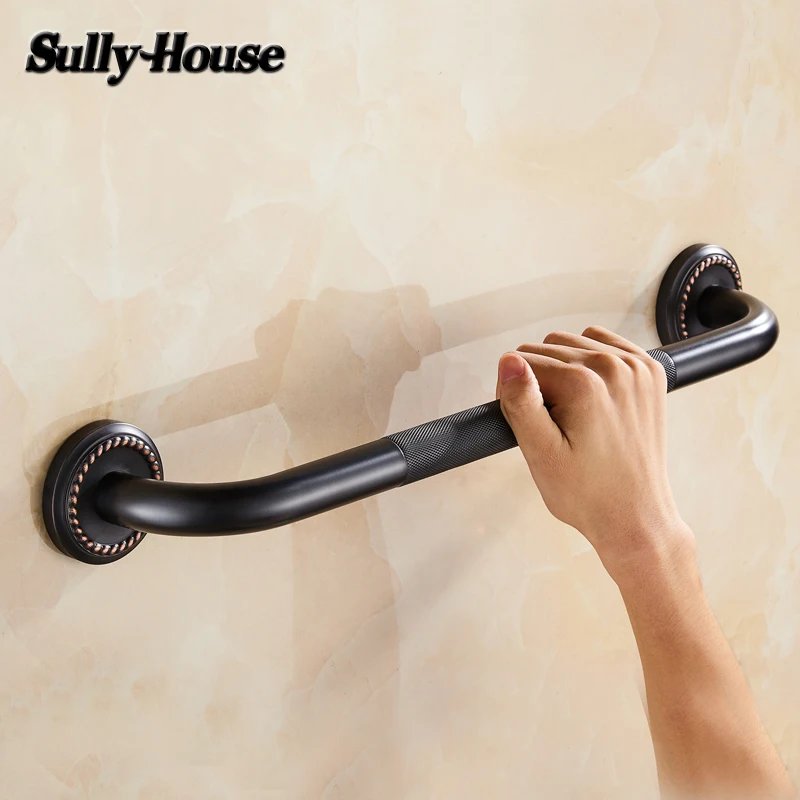 

Sully House Black Antique Brass Bathroom Safety Handrail, Disabled Grab Bars for Toilet Elderly Safety Helping Bathtub Handle