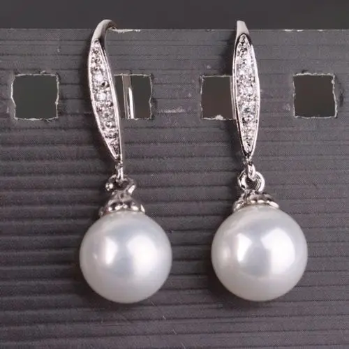 

Free shipping 8-9mm perfect round white Australia south sea pearl dangle earring