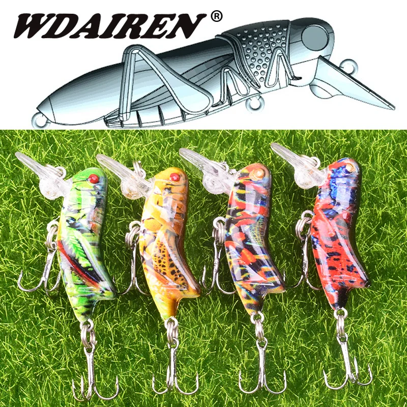 1pcs Insect Bionic Fishing Lure 45mm 3.5g Grasshopper Minnow Hard Baits Squid Artificial Swimbaits Bass Carp Pike Fishing Tackle