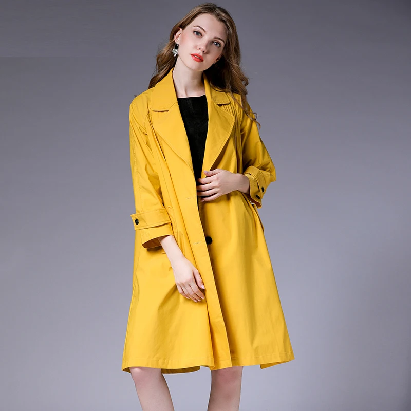 Plus Size Women Loose Major Suit Trench Coat Temperament Fashion Elegant Coat Oversize Long Sleeve High Waist Solid Autumn Coats