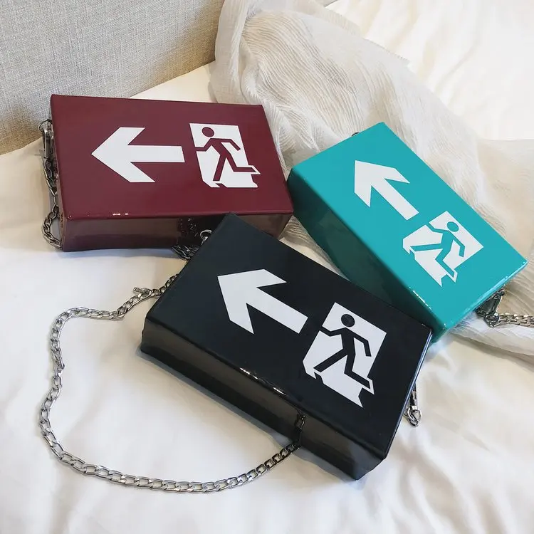 Funny Design Shoulder Bag Signboard Printing PU Leather Women Crossbody Bag Ladies Small Chain Box Bag Phone Purse