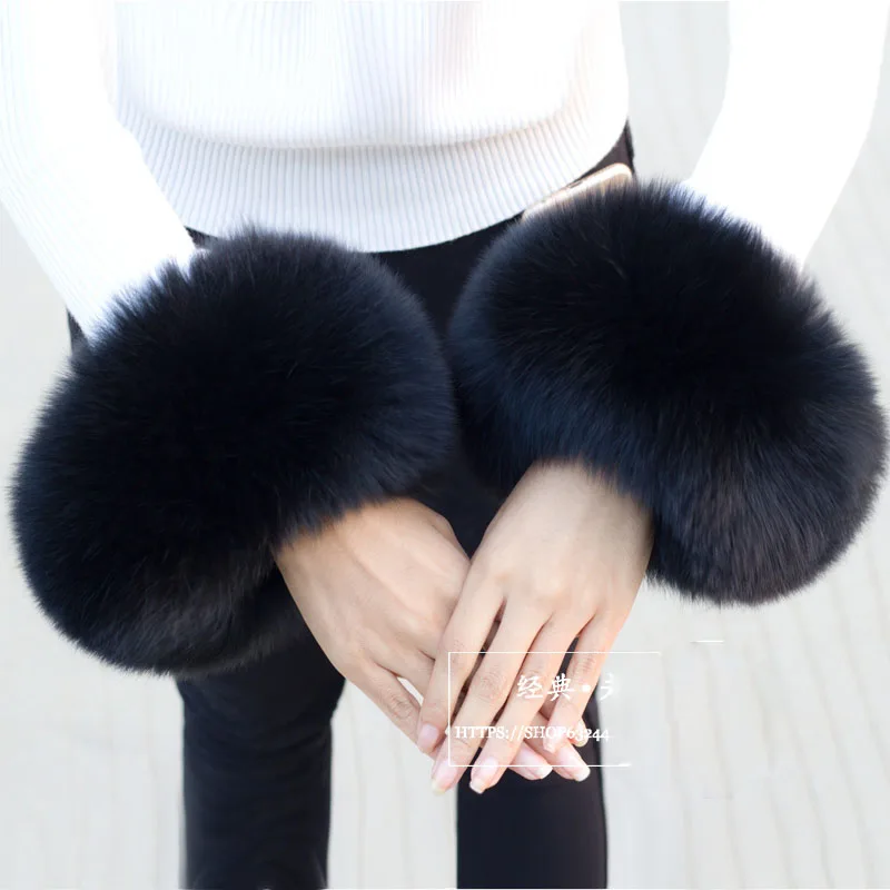 Real Fox Fur Cuffs For Women 2019 Winter Fashion Black Raccoon Fur Cuff  Lady Bracelet Wristband Arm Warmer