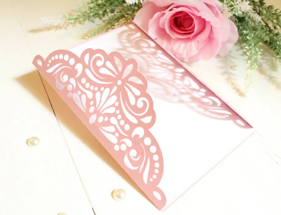 Personalized Laser cut pink Wedding Invitation,Modern Wedding,gatefold wedding invitations