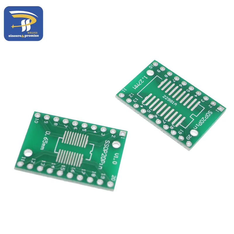 Carte d'affichage SMD vers adaptateur DIP, convertisseur de carte PCB, pas de broche DIP, SOP20, SSOP20, TSSOP20 vers DIP20, 0.65mm, 1.27mm vers 2.54mm, 10 pièces