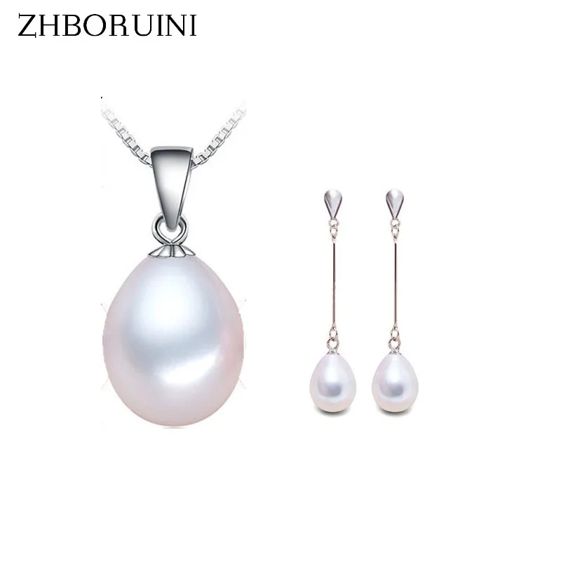 ZHBORUINI 2020 Pearl Jewelry Set Natural Freshwater Pearl Necklace AAA CZ Element Earrings 925 Sterling Silver Jewelry For Women