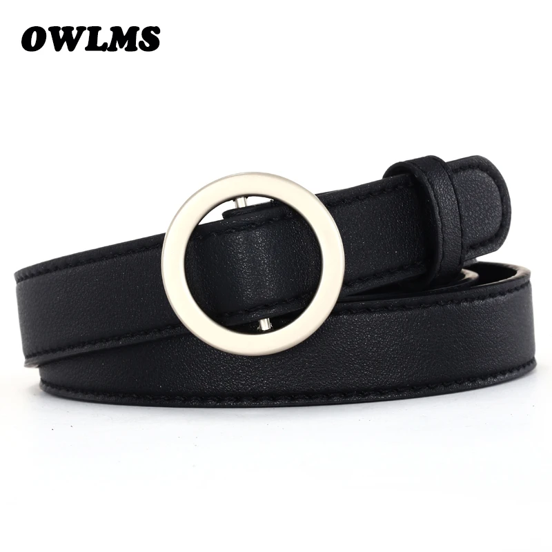 

Newest Design Belts No Pin Buckle Round Buckles Strap Belt Student Jean Belt Black Coffee PU Leather Women Jeans HOT Waistband