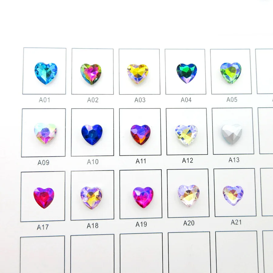 AB colors 8mm 10mm 12mm 14mm 16mm 18mm 27mm heart shape glitter glass Crystal glue on rhinestones crafts diy colorful decoration