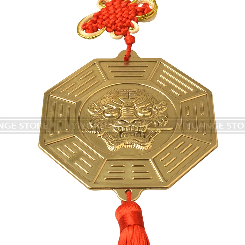 Fengshui-황동 사자 야수 Bagua 거울, 8 헥사그램 벽걸이 거울 장식품 길조 금속 공예품