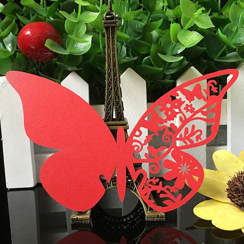 50pcs Laser Cut Butterfly Wine Glass Table Name Place Card Escort Cup Card Party Baby Shower Birthday Wedding Party Decoration