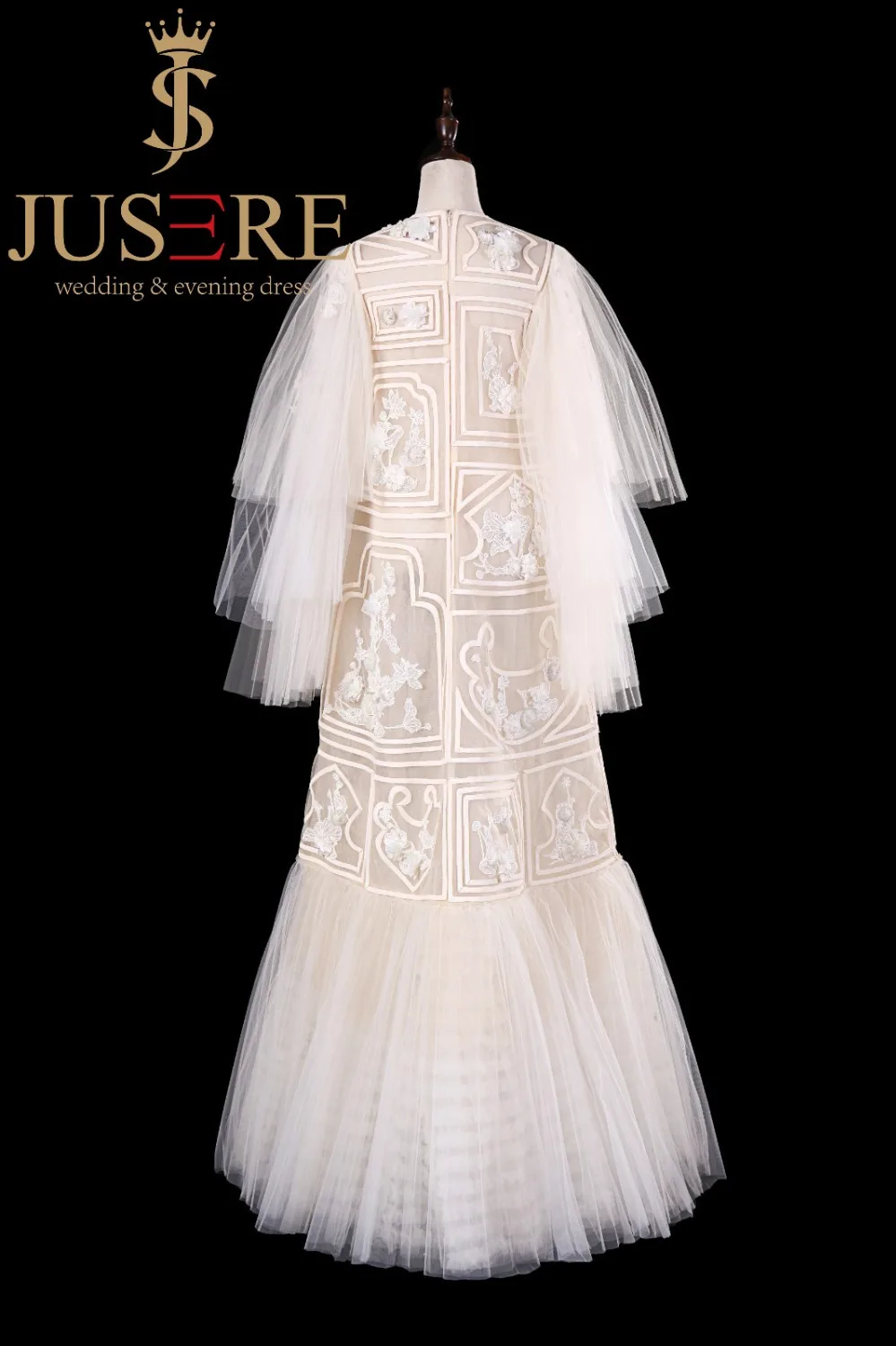 JUSERE FASHION SHOW Lace Ivory Wedding Dress Embroidery Long Sleeve Illusion Bridal Gowns Vestido de noiva