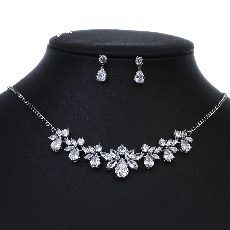 Emmaya Brand Gorgeous Fashion Cubic Zircon Adjustable Crystal Earrings Necklace Set For Women Elegance Bride Jewelry Gift