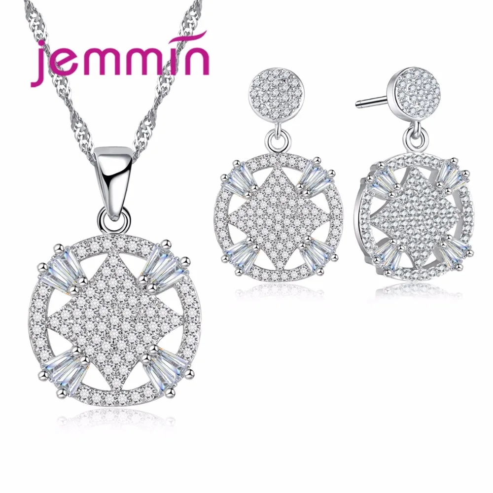 High Quality 925 Sterling Silver Jewelry Set Round and Rhombus Particular Design Necklace Earrings Sets for Engagement