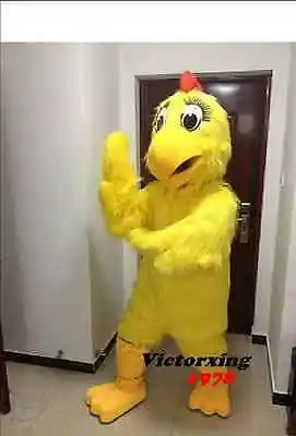 New Adult Cute Deluxe Long Fur Yellow Chicken Party Mascot Costume Christmas Fancy Dress Halloween Mascot Costume Free Ship