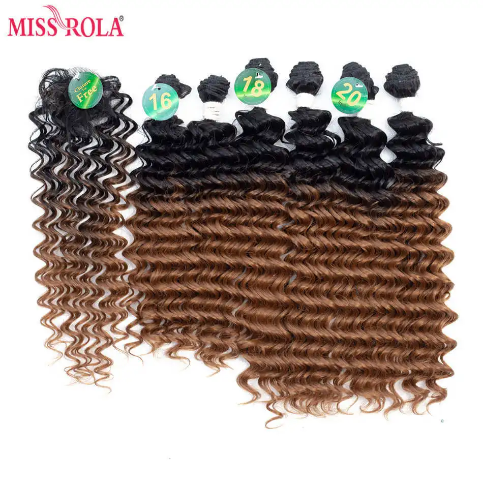 Senhorita Rola-Ombre Synthetic Deep Wave Hair Extensions com fechamento livre, cabelo tece, T1B/30, 16-20 ", 200g, 6pcs por pacote