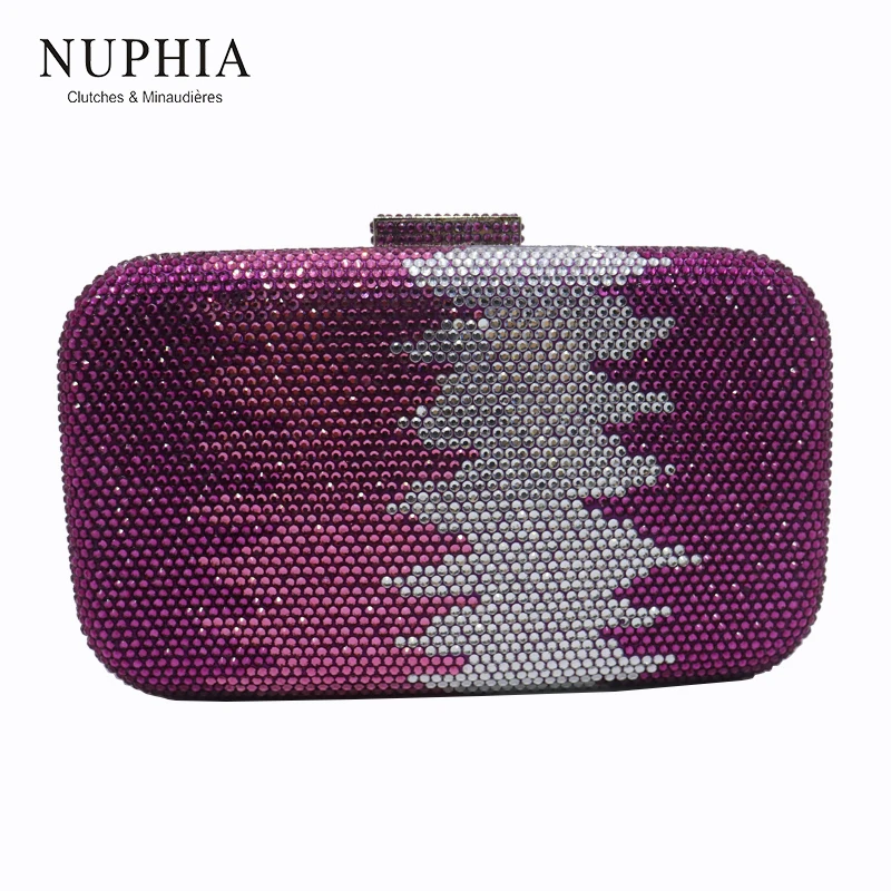 NUPHIA Brigth Purple Newest Crystal Hard Box Evening Clutch Bags for Party Evening Prom Party Purple/Navy/Gold